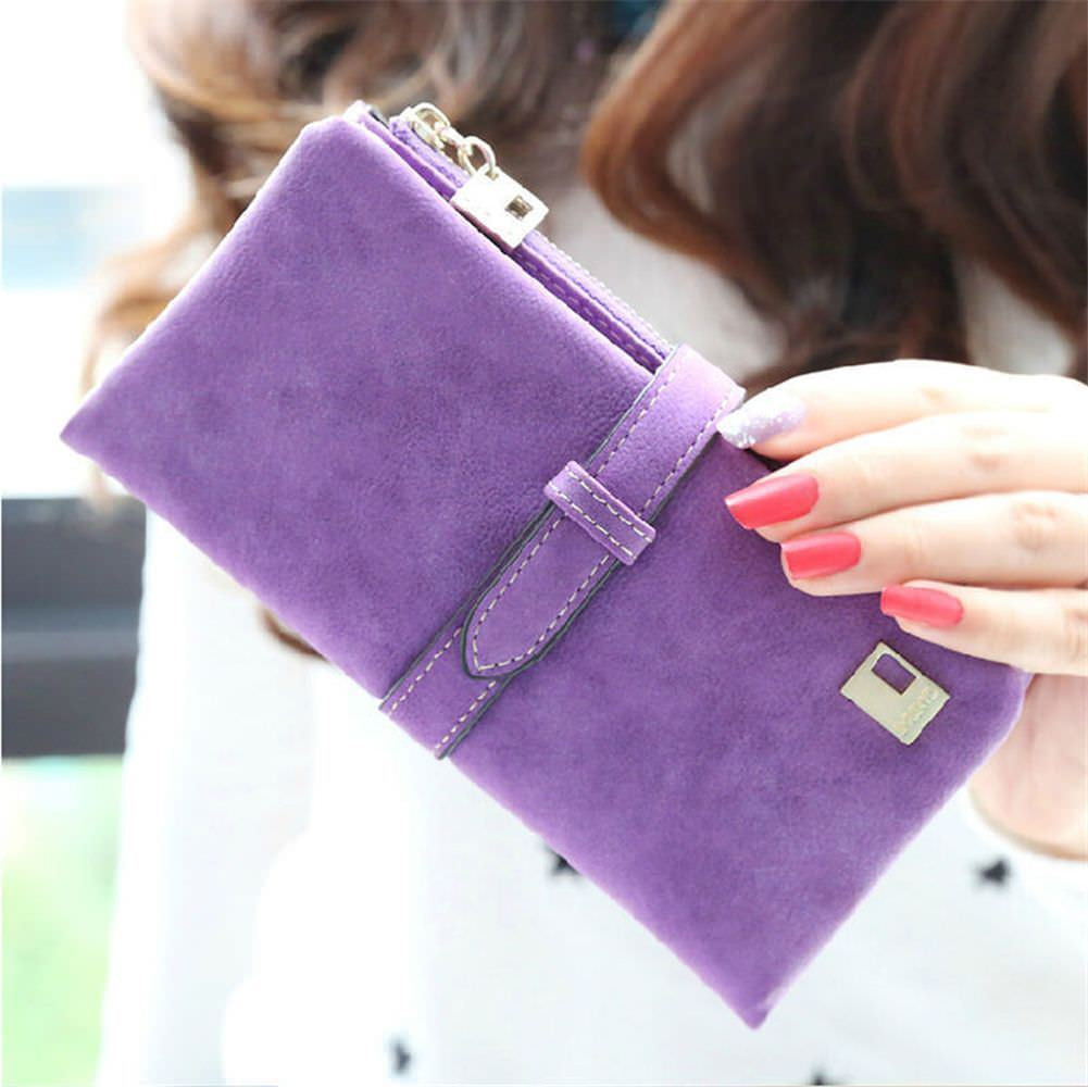 Womens Ladies Suede Leather Clutch Wallet Long Card Holder Case Purse Handbag US