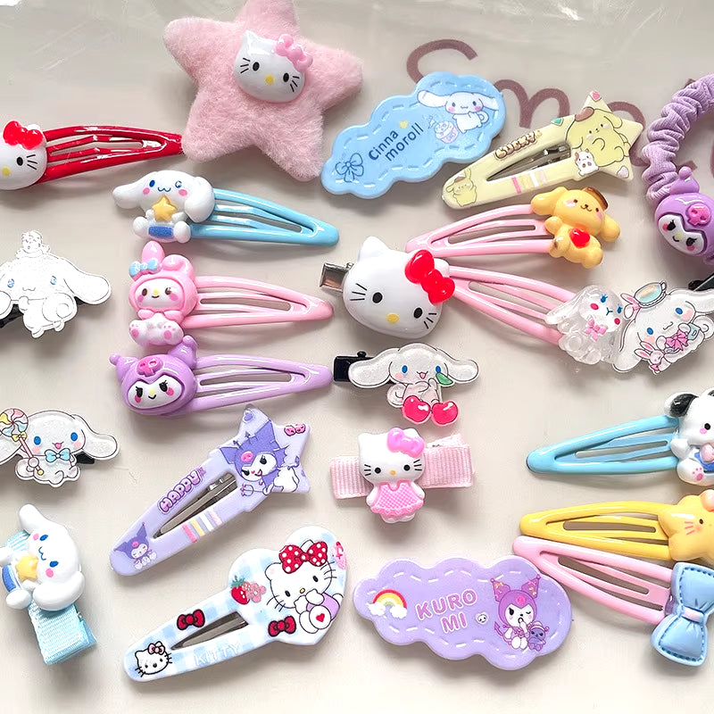 21Pcs Y2K Hello Kitty Hair Clip Barrette Hair Clip Hello Kitty 50 Anniversary for Girls Kawaii Hellokitty Accessories