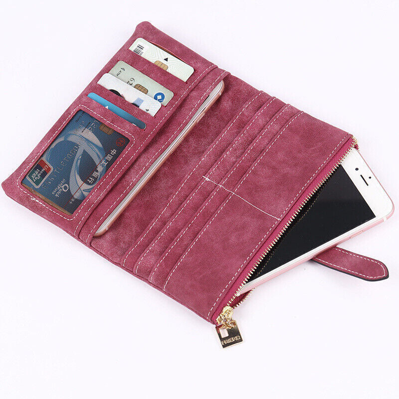 Womens Soft Leather Long Wallet Clutch Card Cash Holder Phone Purse Handbag Bag