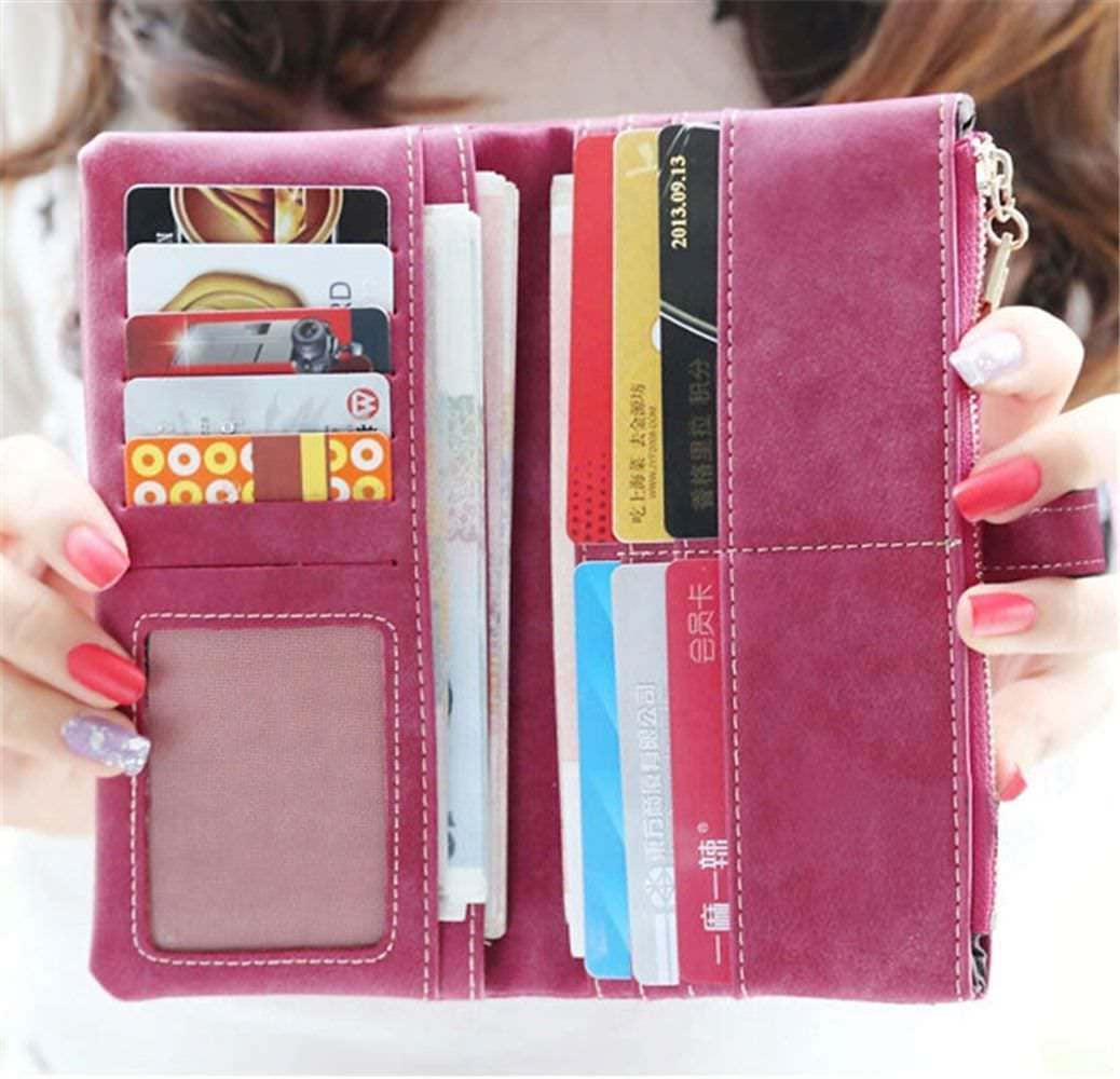 Womens Ladies Suede Leather Clutch Wallet Long Card Holder Case Purse Handbag US