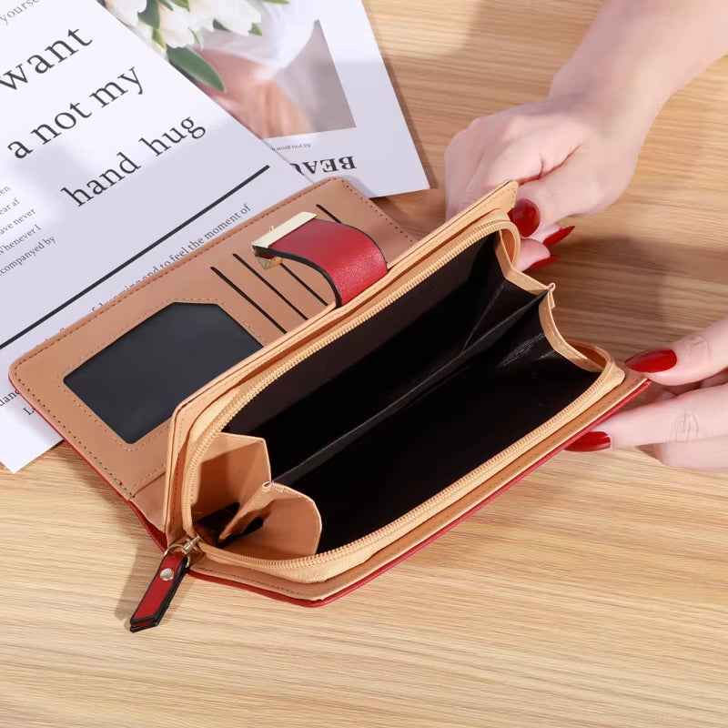 Women Wallet PU Leather Purse Female Long Wallet Gold Hollow Leaves Pouch Handbag for Women Coin Purse Card Holders Clutch