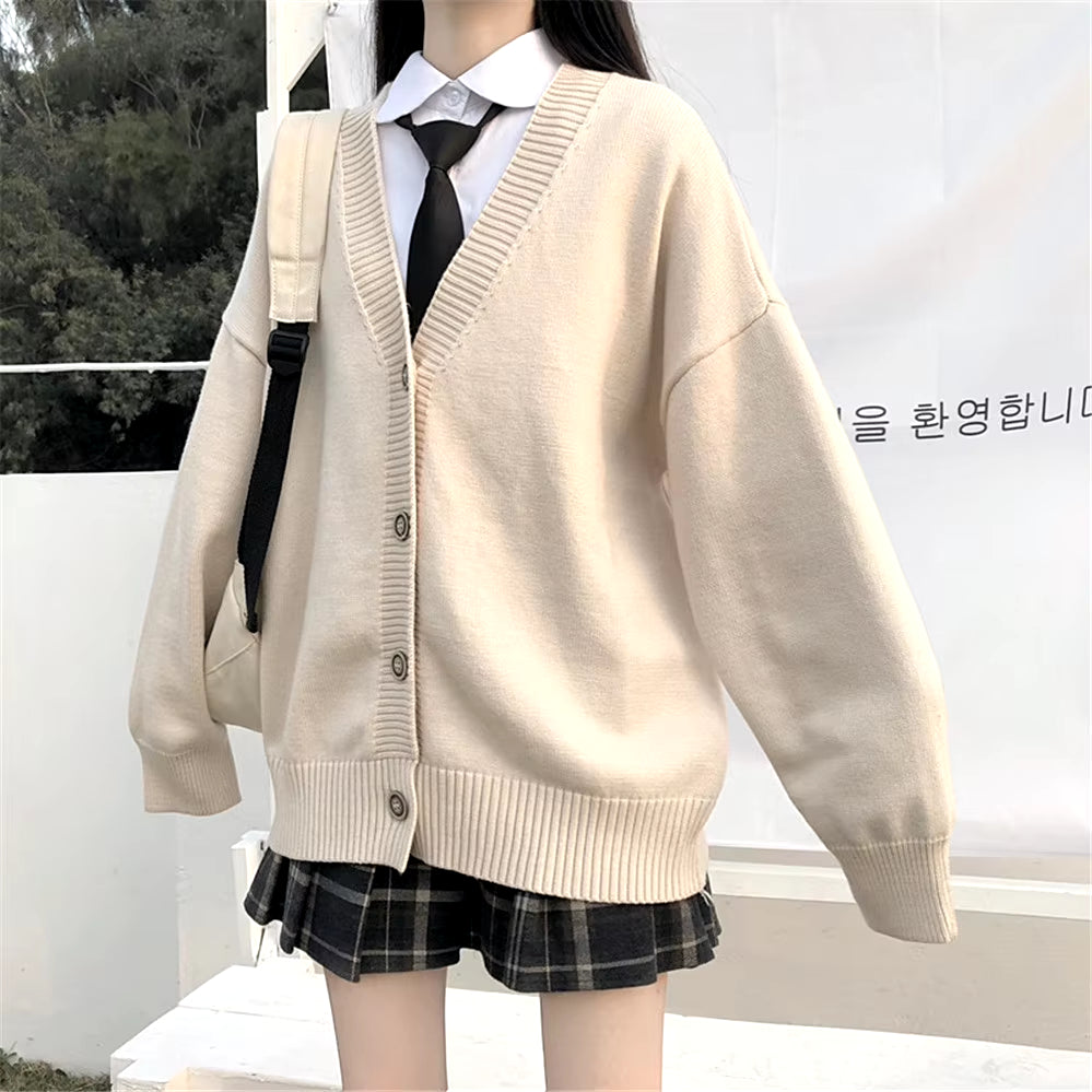 New Sweater Female Outer Wear Sweater Coat School Uniform Japanese Fashion College Loose V-Neck Cardigan 2021 Korean Japanese