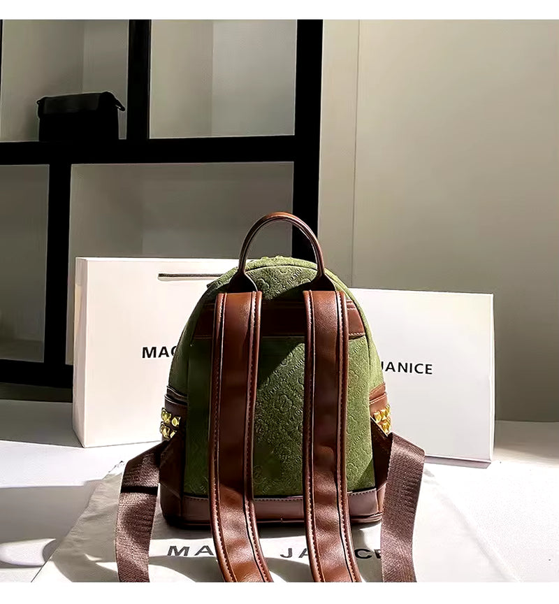 Autumn Floral Cowhide Genuine Leather Fashion Backpack High Quality Women'S Handbag Shoulder Bag Lady Purse Female Casual Bag