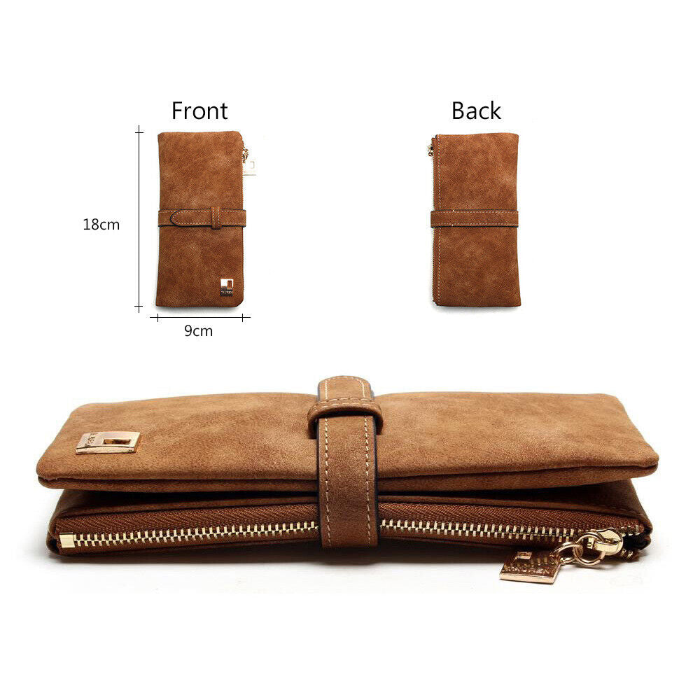 Womens Suede Leather Long Wallet Clutch Card Cash Holder Phone Purse Handbag Bag