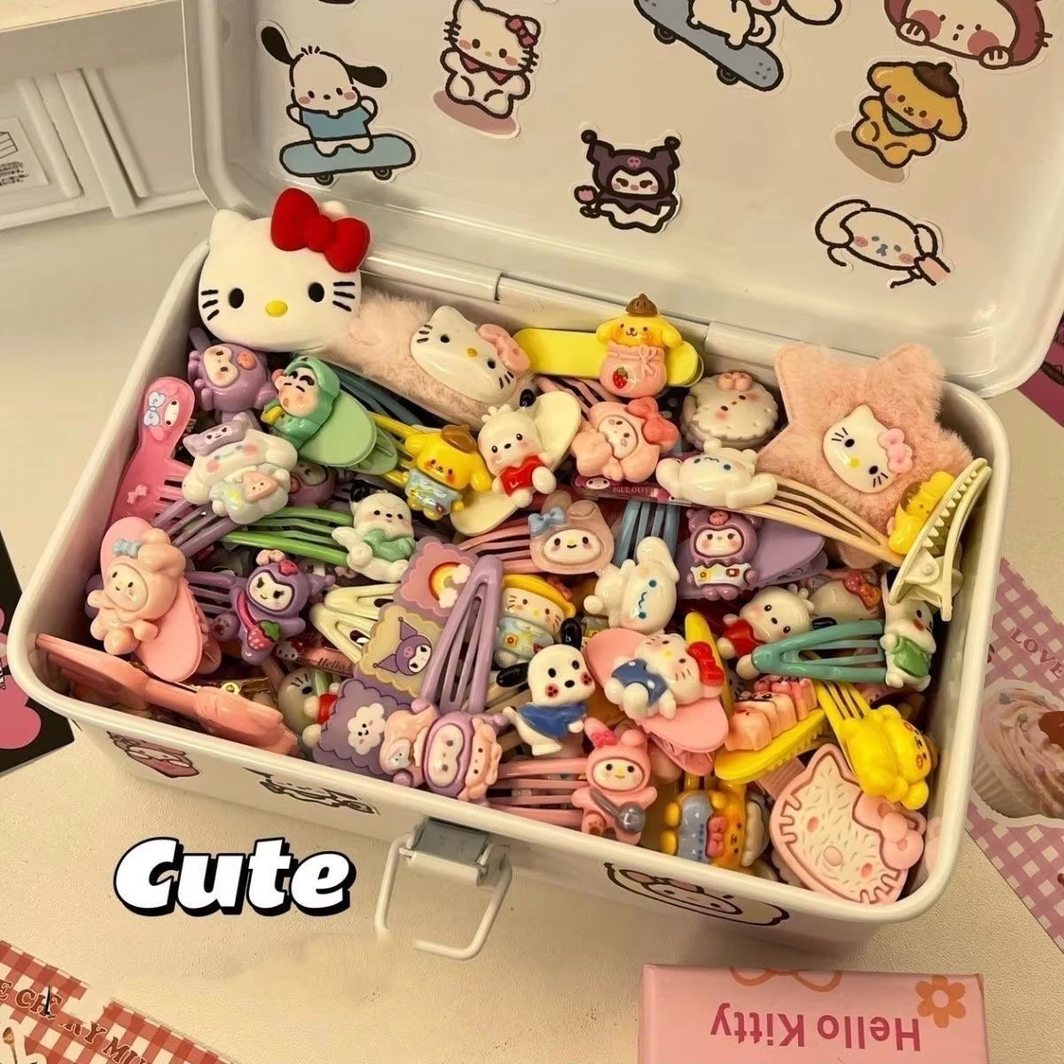 21Pcs Y2K Hello Kitty Hair Clip Barrette Hair Clip Hello Kitty 50 Anniversary for Girls Kawaii Hellokitty Accessories