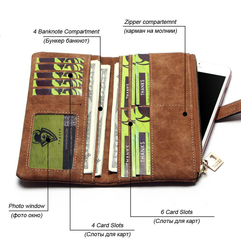 Womens Soft Leather Long Wallet Clutch Card Cash Holder Phone Purse Handbag Bag
