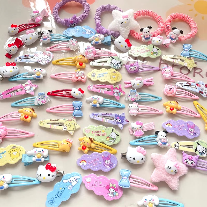 21Pcs Y2K Hello Kitty Hair Clip Barrette Hair Clip Hello Kitty 50 Anniversary for Girls Kawaii Hellokitty Accessories
