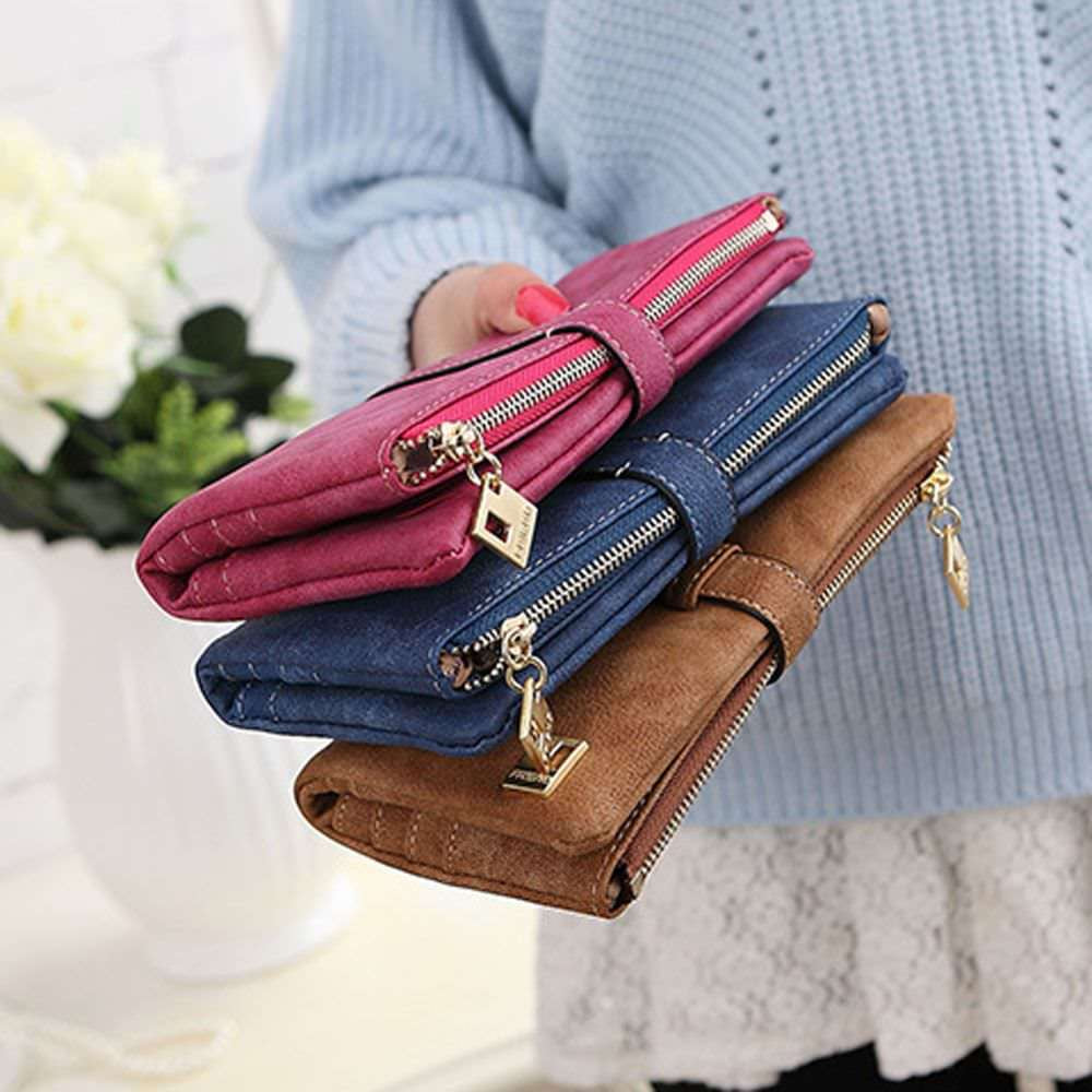Womens Ladies Suede Leather Clutch Wallet Long Card Holder Case Purse Handbag US
