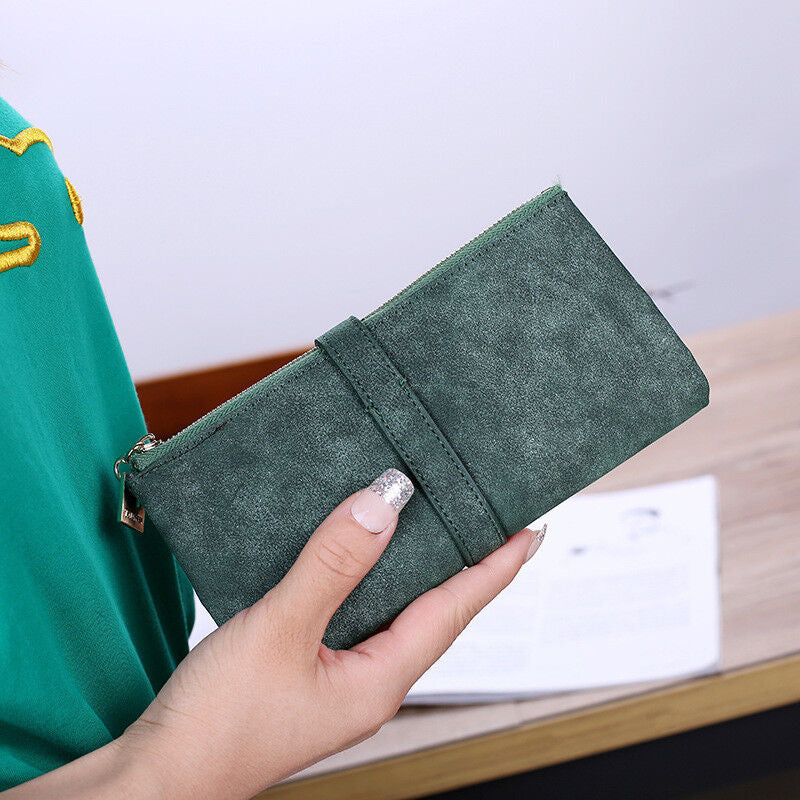 Womens Ladies Suede Leather Clutch Wallet Long Card Holder Case Purse Handbag US