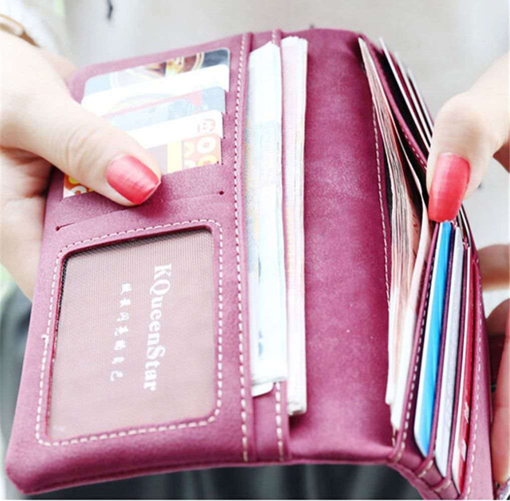 Womens Ladies Suede Leather Clutch Wallet Long Card Holder Case Purse Handbag US