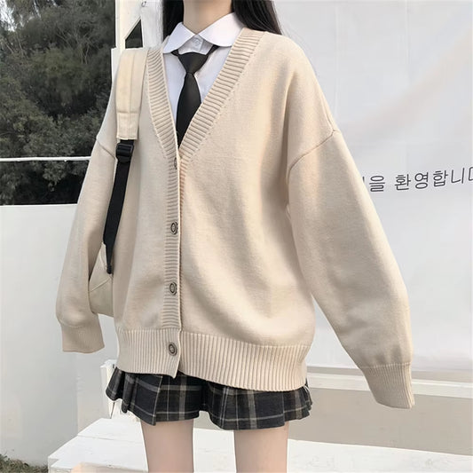 New Sweater Female Outer Wear Sweater Coat School Uniform Japanese Fashion College Loose V-Neck Cardigan 2021 Korean Japanese