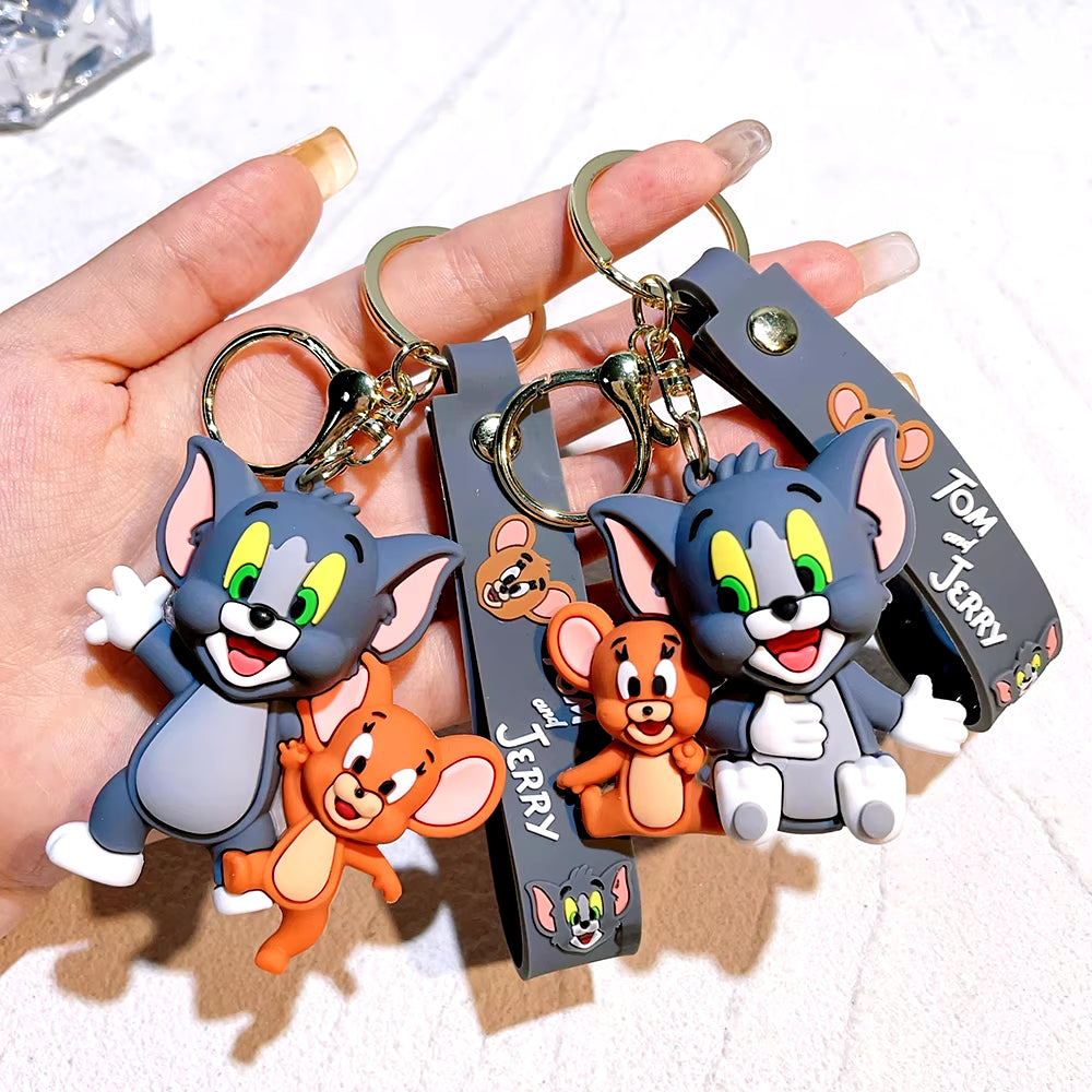 Tom and Jerry Anime Cartoon Ornament Keychain Car Key Bag Pendant Cute Cat and Mouse Action Doll Collectibles Kids Gift Toys