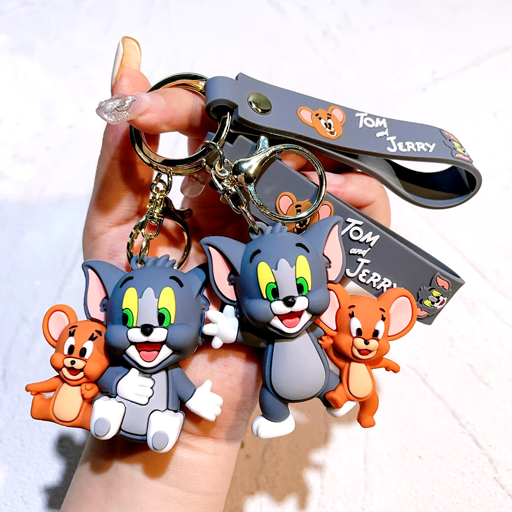 Tom and Jerry Anime Cartoon Ornament Keychain Car Key Bag Pendant Cute Cat and Mouse Action Doll Collectibles Kids Gift Toys