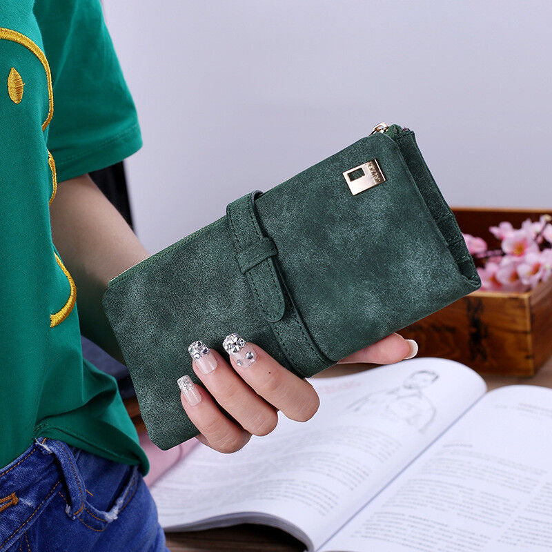 Womens Ladies Suede Leather Clutch Wallet Long Card Holder Case Purse Handbag US