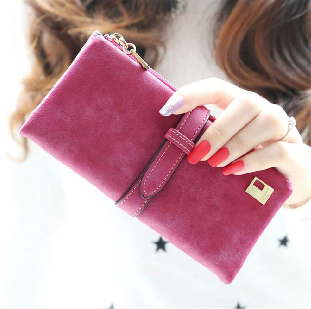 Womens Ladies Suede Leather Clutch Wallet Long Card Holder Case Purse Handbag US