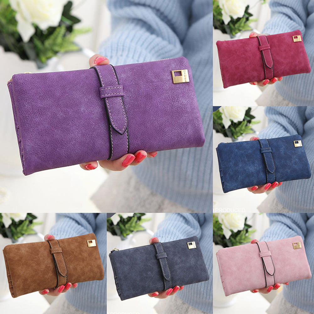 Womens Ladies Suede Leather Clutch Wallet Long Card Holder Case Purse Handbag US
