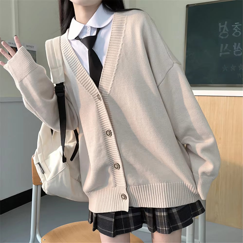 New Sweater Female Outer Wear Sweater Coat School Uniform Japanese Fashion College Loose V-Neck Cardigan 2021 Korean Japanese