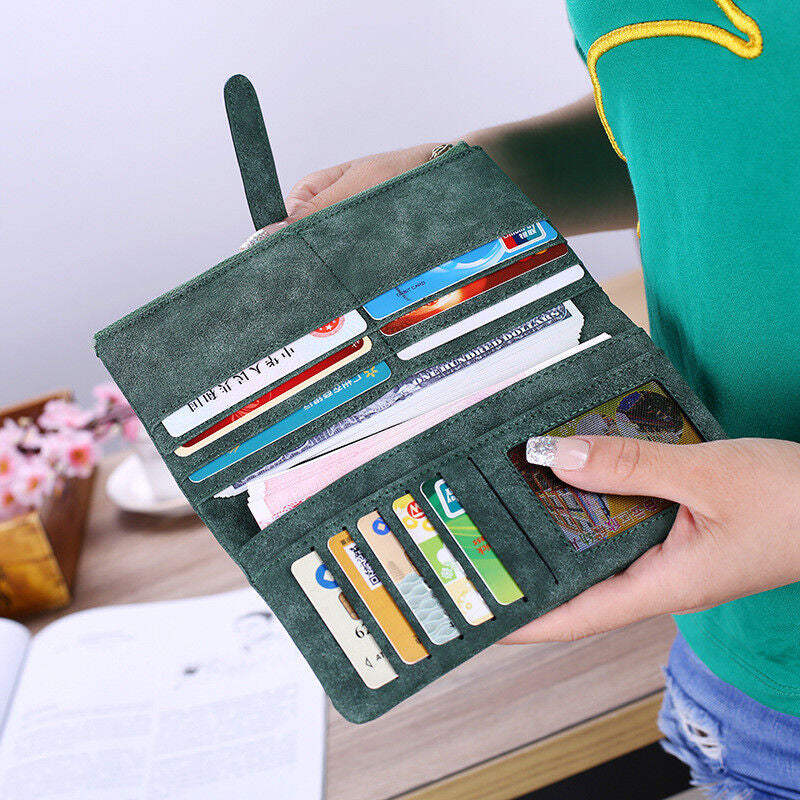 Womens Ladies Suede Leather Clutch Wallet Long Card Holder Case Purse Handbag US