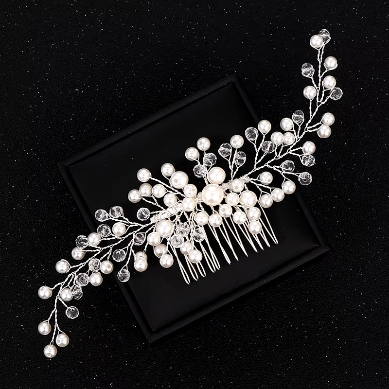 Silver Color Pearl Crystal Wedding Hair Combs Hair Accessories for Bridal Flower Headpiece Women Bride Hair Ornaments Jewelry