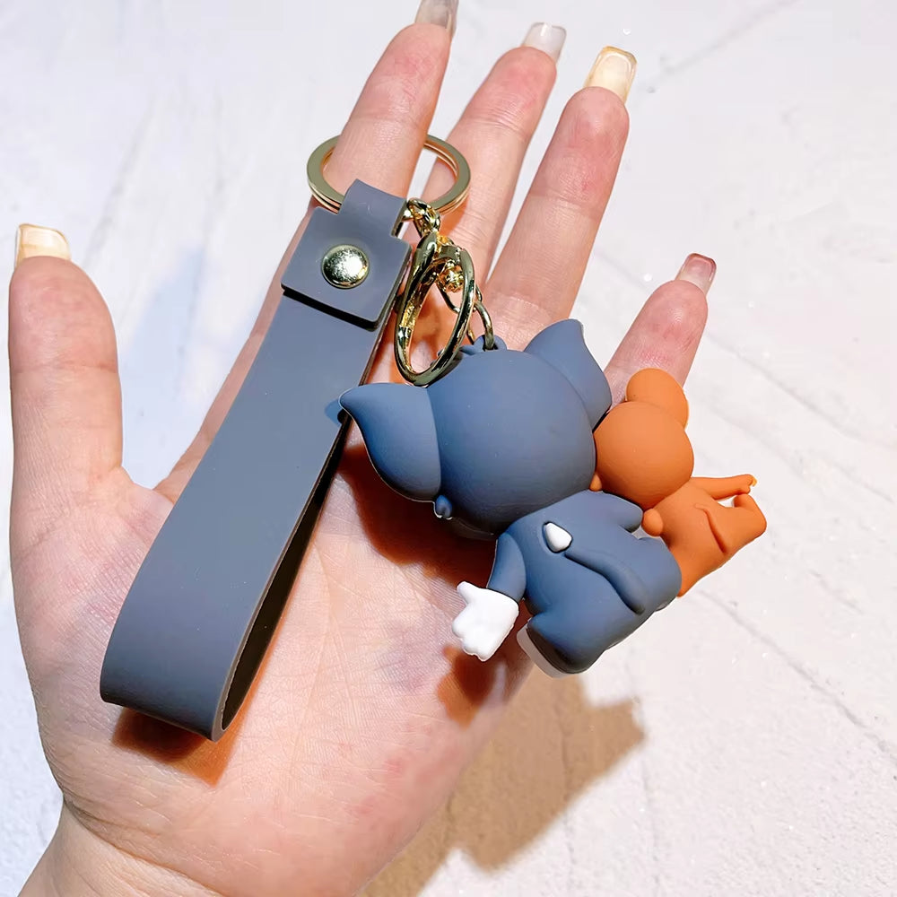 Tom and Jerry Anime Cartoon Ornament Keychain Car Key Bag Pendant Cute Cat and Mouse Action Doll Collectibles Kids Gift Toys