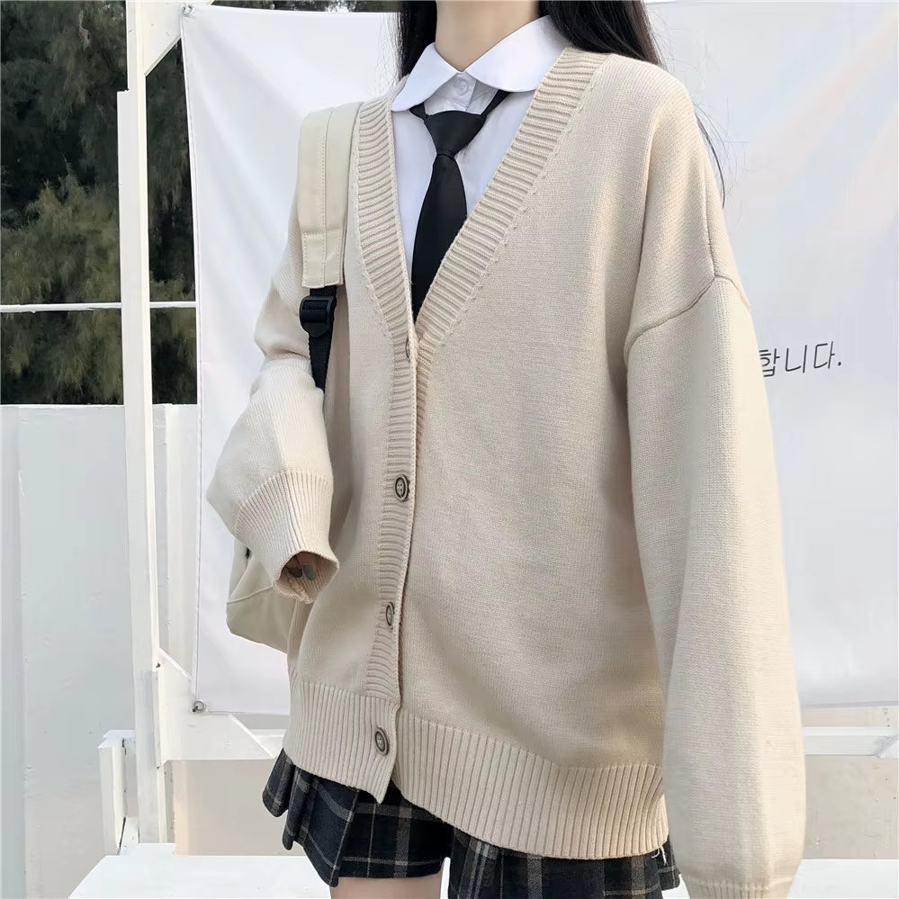 New Sweater Female Outer Wear Sweater Coat School Uniform Japanese Fashion College Loose V-Neck Cardigan 2021 Korean Japanese